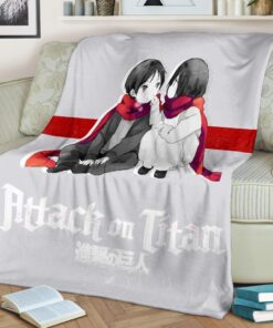 attack on titan anime chibi mikasa and eren couple love wearing red scarf flanelldecke sofadecke fleecedeckepjxhq