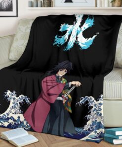 demon slayer anime giyuu standing in water blue wave flanelldecke sofadecke fleecedeckehntlf