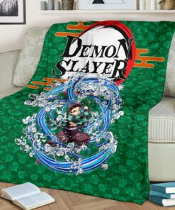 demon slayer tanjiro water breath power green background flanelldecke sofadecke fleecedeckejoth4