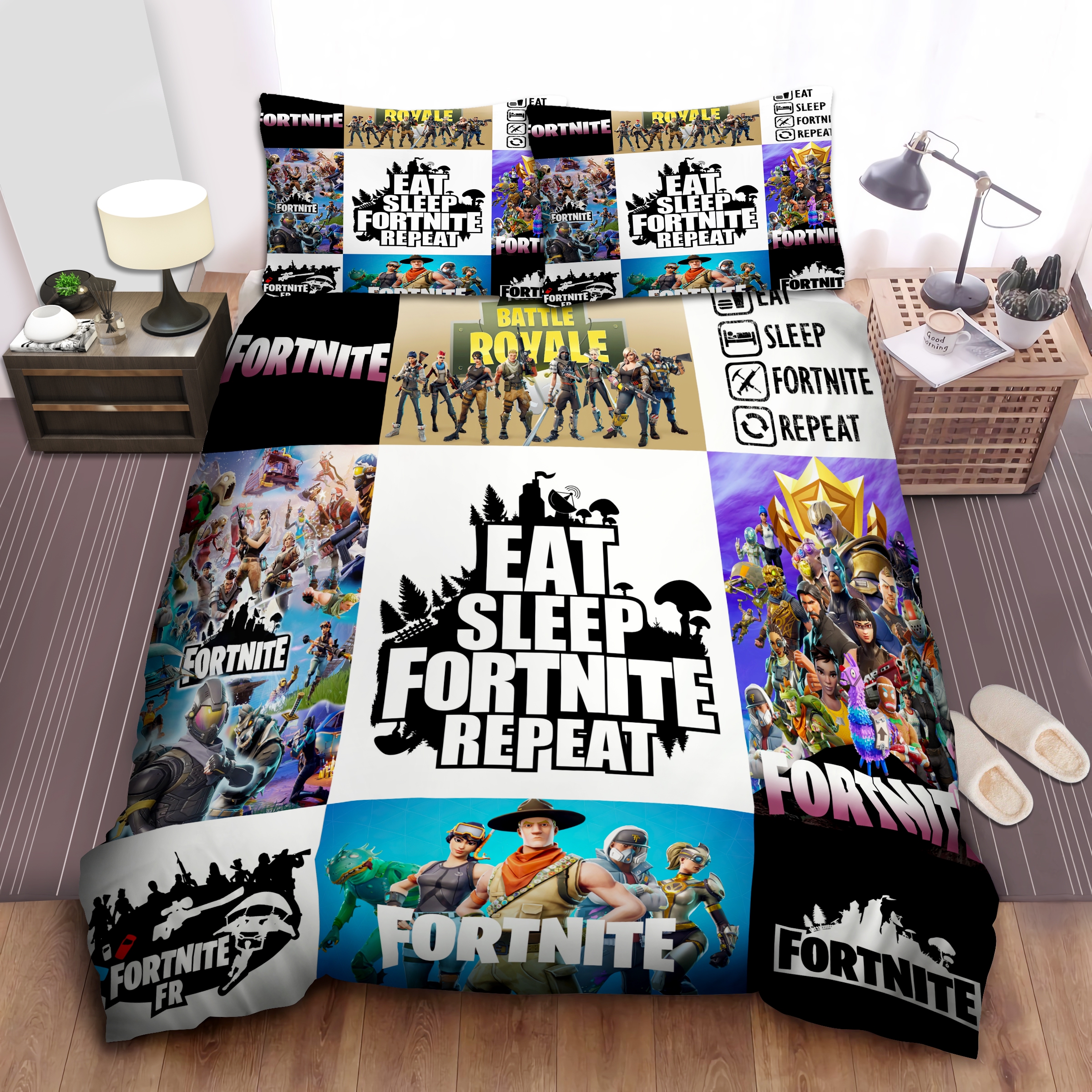 eat sleep fortnite repeat bettwäsche for fans duvet cover & pillow cases 6444