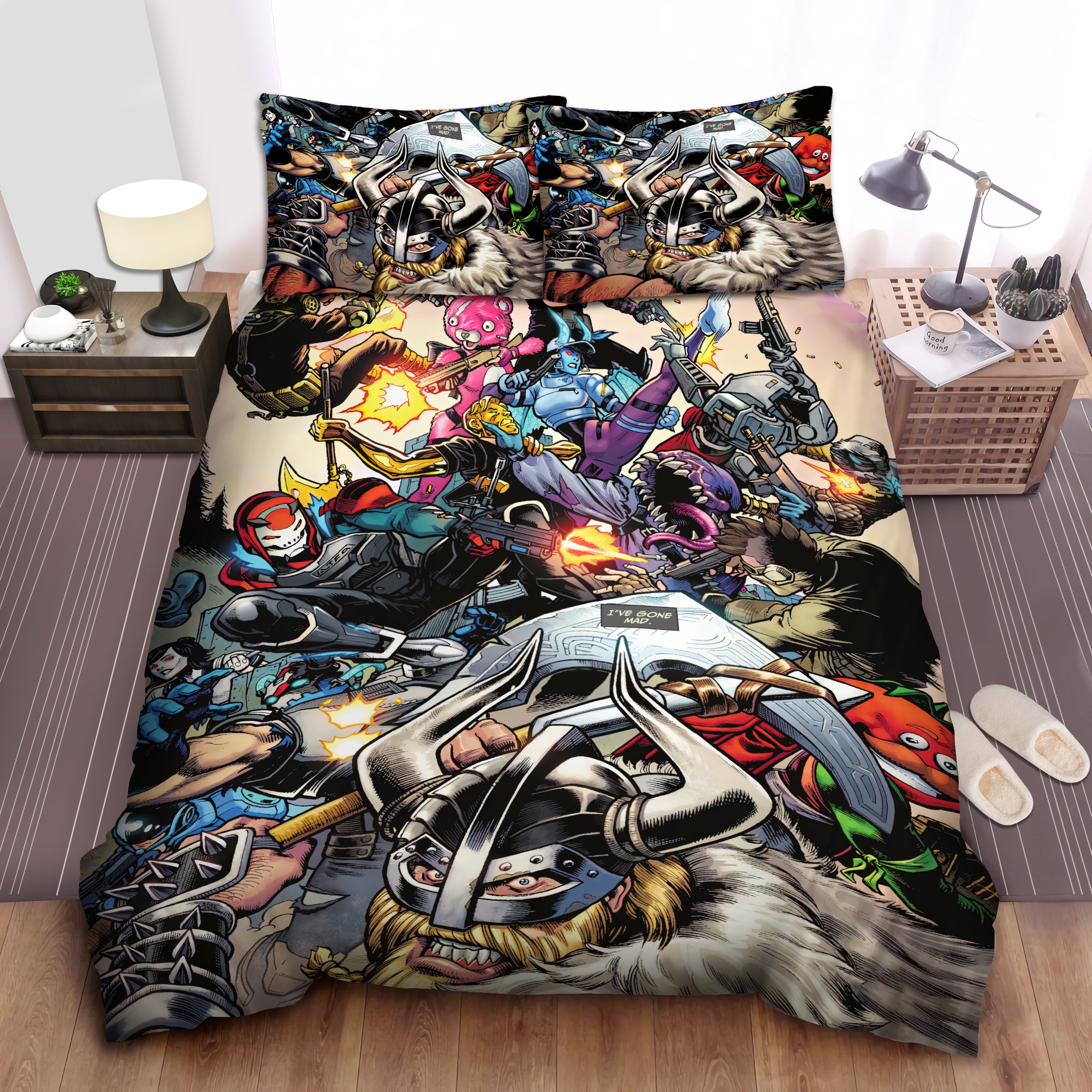 fortnite characters fighting in comic art bed sheets spread bettwäsches 7373