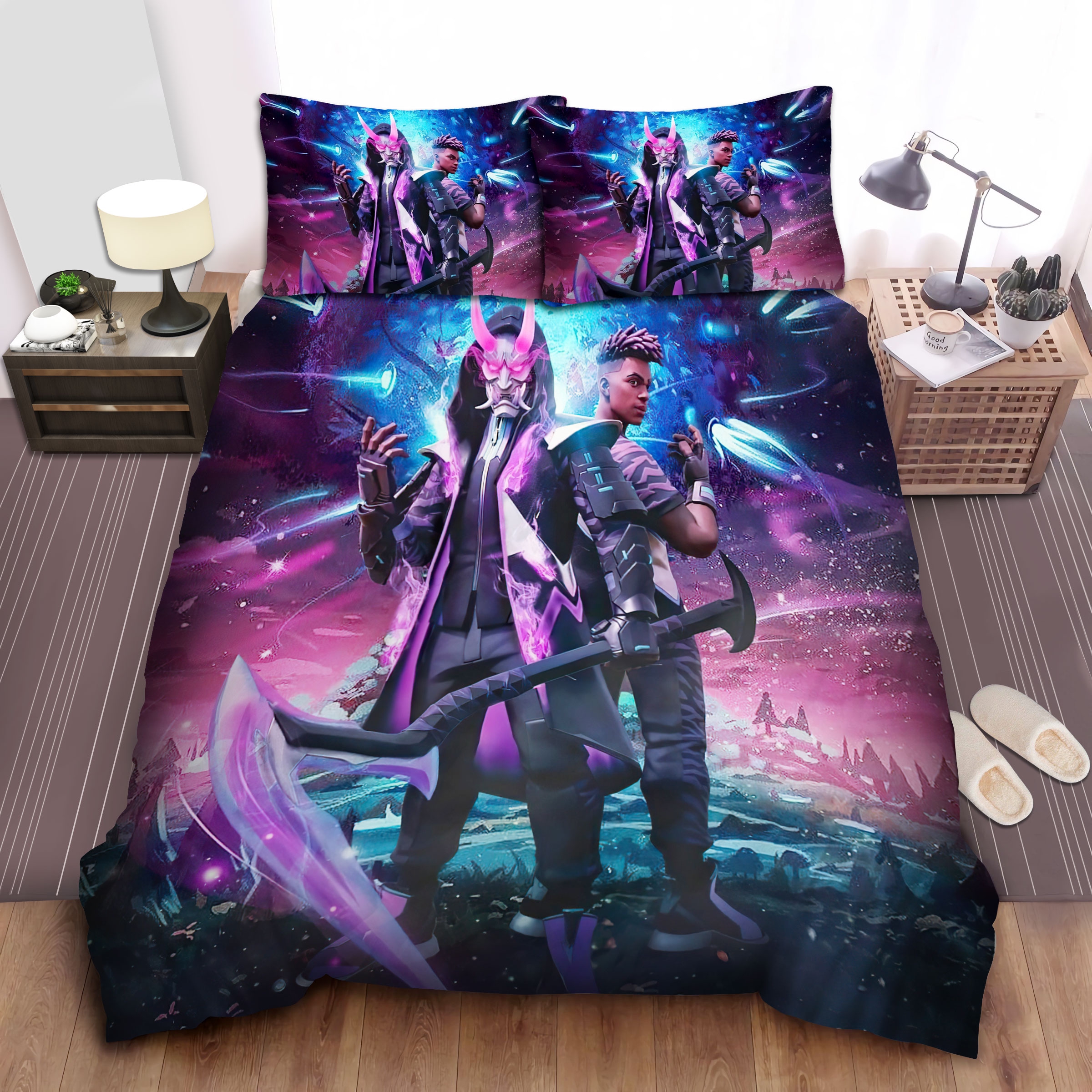 fortnite fade character skin with and without oni mask bed sheets spread bettwäsches 1346