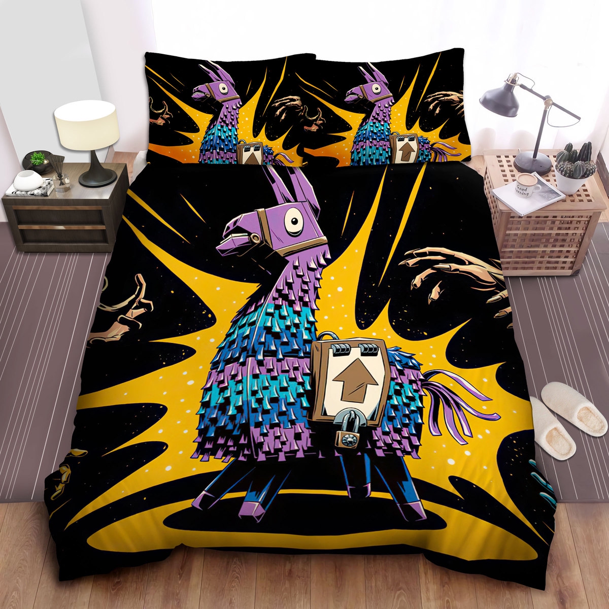 fortnite llama among scary hands illustration bed sheets spread bettwäsches 8348